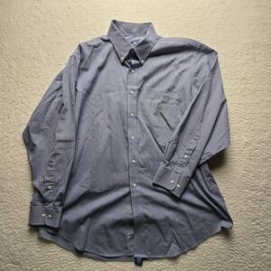 Lanesboro Dress Shirt Mens 2XL 18 34/35 Blue Gingham Classic Fit Long Sleeve